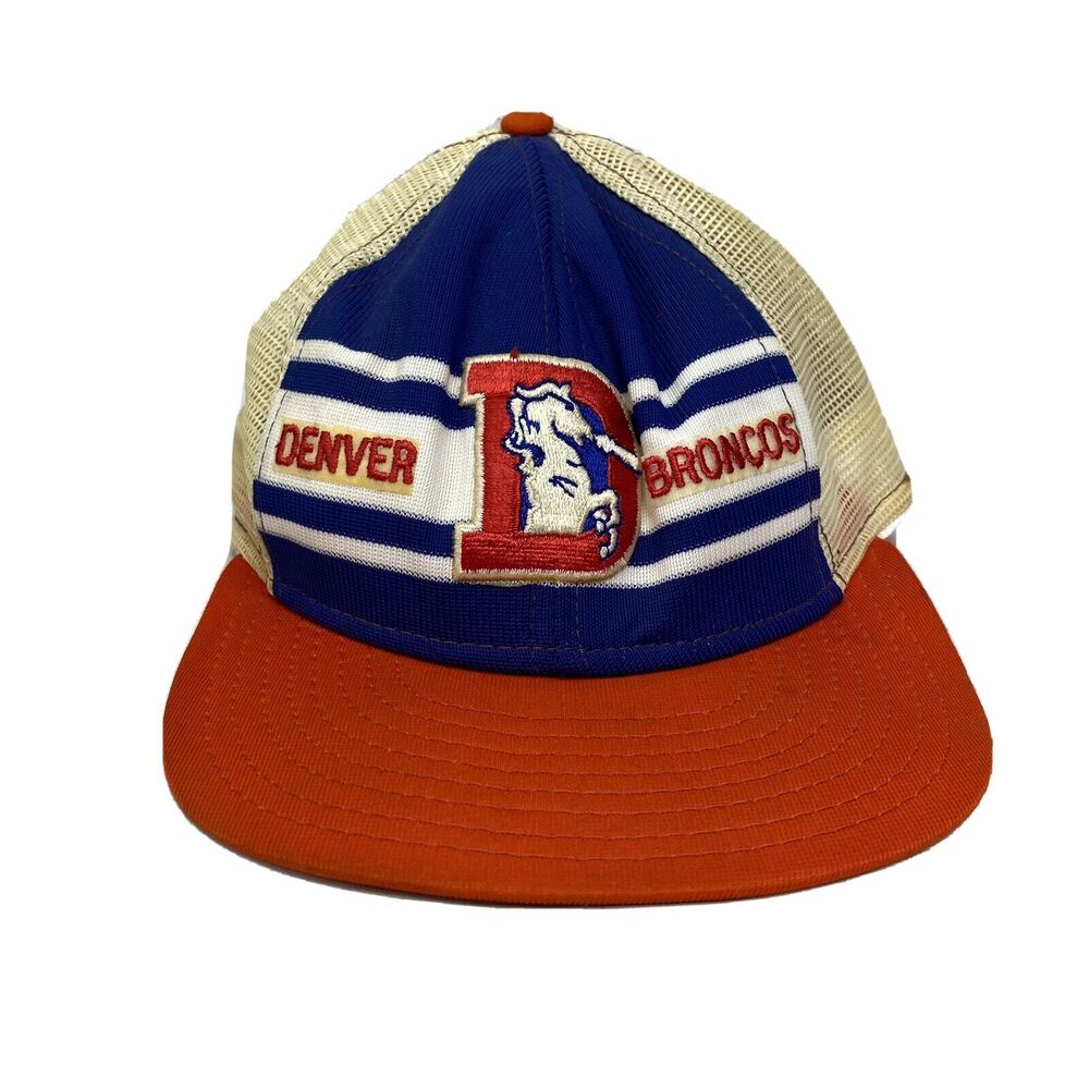 Vtg Denver Broncos Patch SnapBack Trucker Mesh Hat USA AJD Stripe